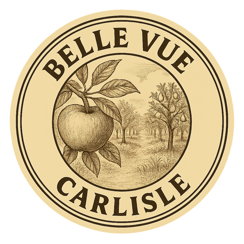 Belle Vue stop logo — apple orchard circular badge