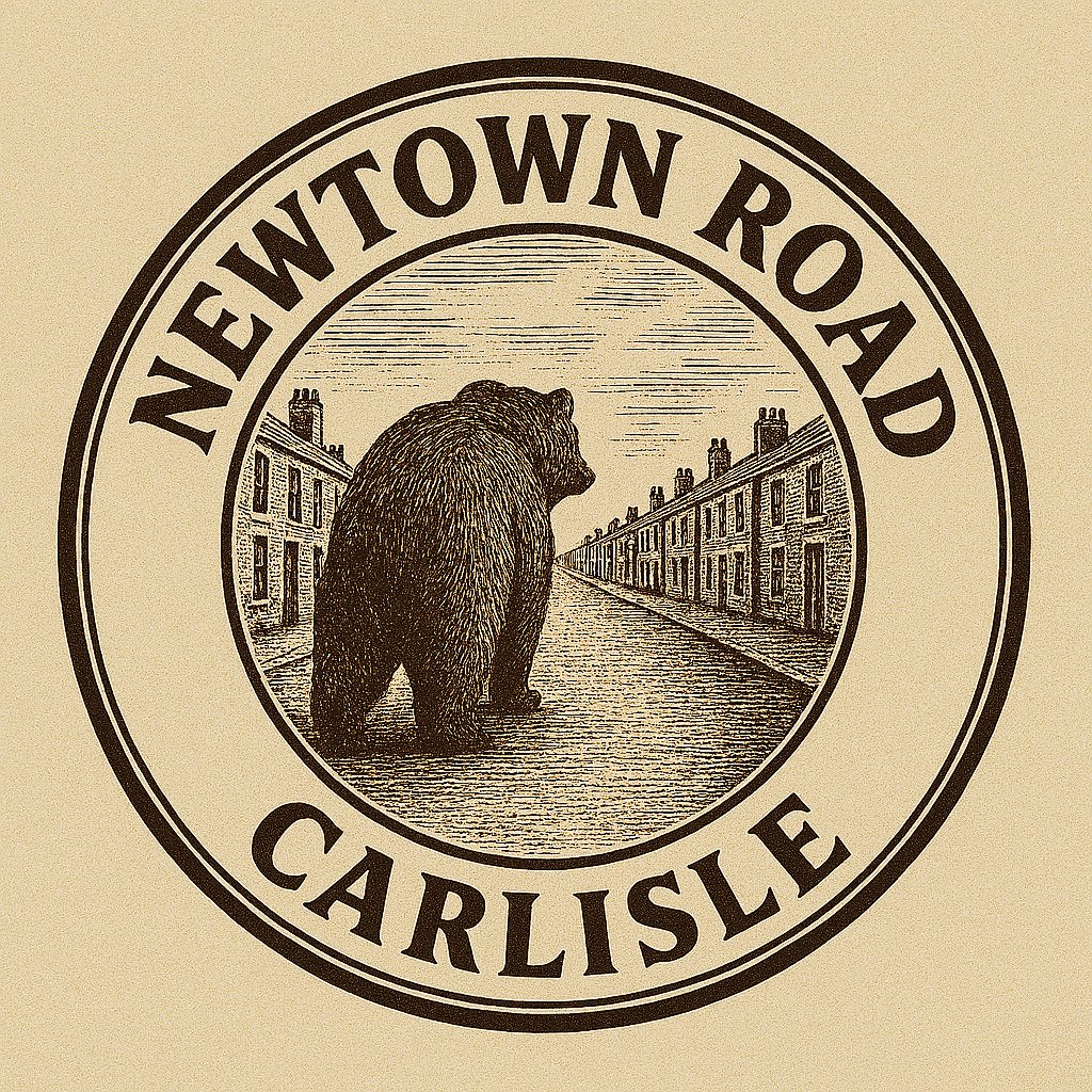 Newtown Road stop logo — a bear walking down a Victorian terraced street